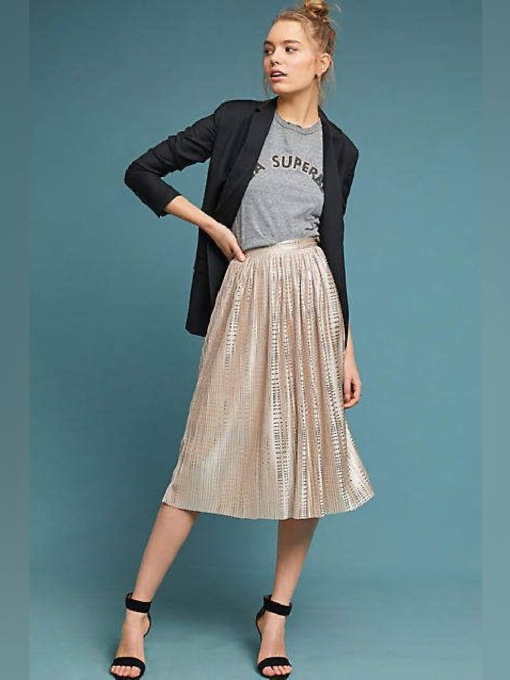 Anthropologie Sabina Musayev Silver Blush Cassia Shine Midi Skirt